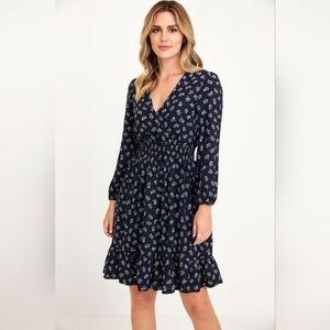 NWOT Draper James Navy and White Long Sleeve Dress